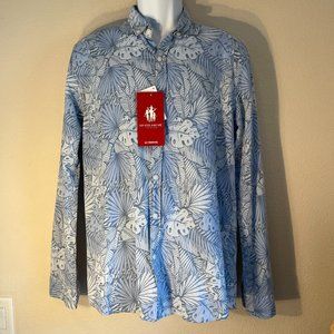 LC Waikiki Blue Tropical Print Button Down Shirt Men Size Small Slim Fit NWT